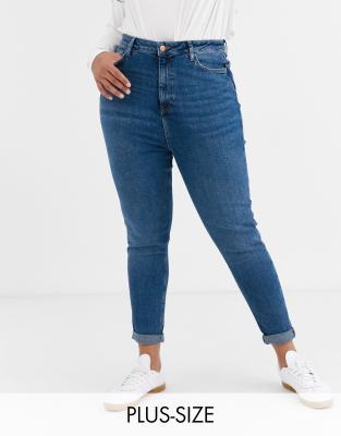 New Look Curve mom jean in blue | ASOS