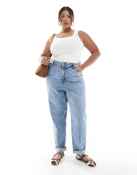 New Look Curve mom jeans in blue - view 1
