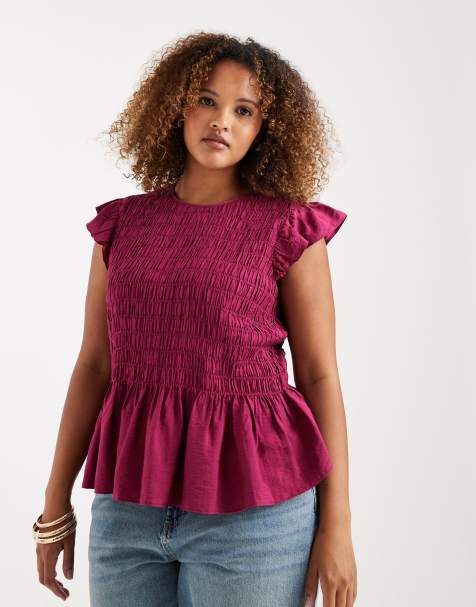 New Look Curve - Mørk pink ærmeløs top med rynker - view 1