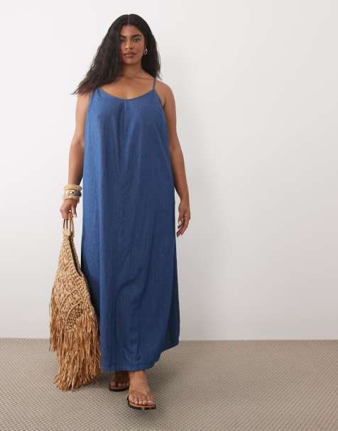 New Look Curve – Niebieska trapezowa sukienka jeansowa midaxi - view 1