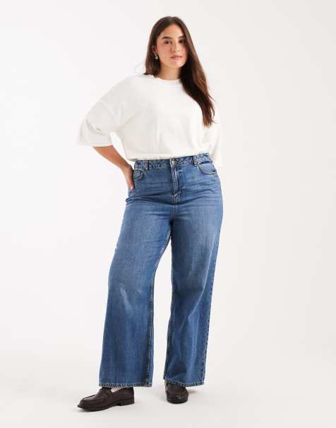 New Look Curve Adalae wide leg jeans in mid blue
