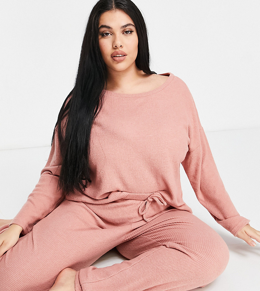 New Look Curve off-the-shoulder ribbed top in light pink