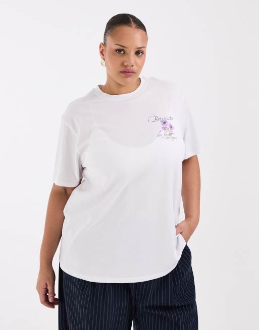 New Look Curve - Oversized T-shirt met Botaniste-bloemenprint in wit, 2 van 4