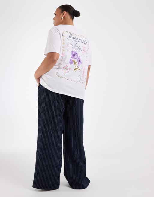 New Look Curve - Oversized T-shirt met Botaniste-bloemenprint in wit, 3 van 4