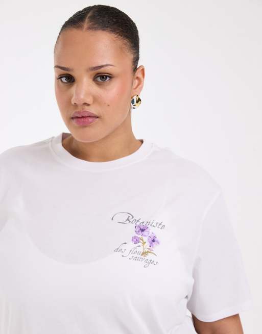 New Look Curve - Oversized T-shirt met Botaniste-bloemenprint in wit, 4 van 4