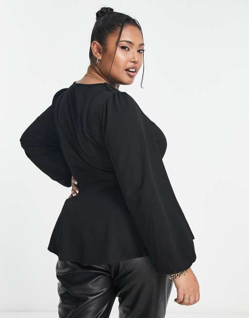 New Look Curve - Overslagtop met lange mouwen in zwart, 2 van 4