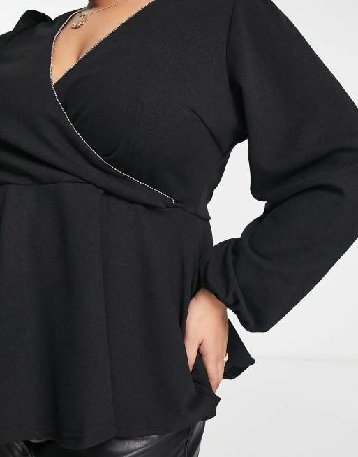 New Look Curve - Overslagtop met lange mouwen in zwart, 4 van 4