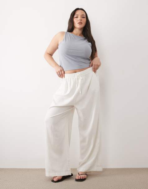 New Look Curve - Pantalon ample en lin mélangé - Blanc - view 1