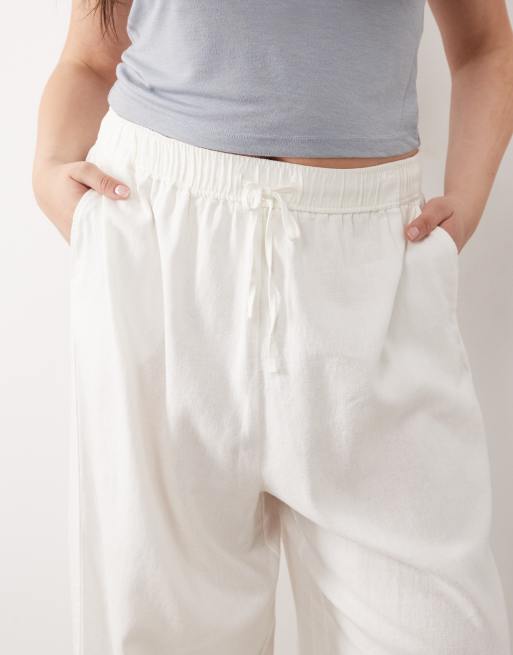 New Look Curve - Pantalon ample en lin mélangé - Blanc, 4 de 5