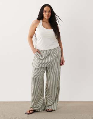 New Look Curve - Pantalon large à rayures - Crème-Blanc 50