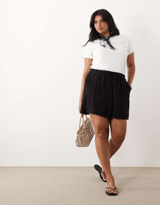 New Look Curve - Pantalones cortos negros de tejido efecto lino, 3 de 5