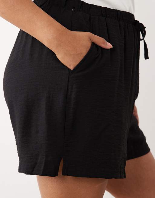 New Look Curve - Pantalones cortos negros de tejido efecto lino, 4 de 5