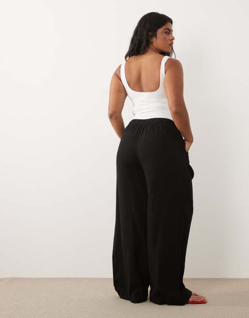 New Look Curve - Pantalones negros de pernera ancha de mezcla de lino, 3 de 5