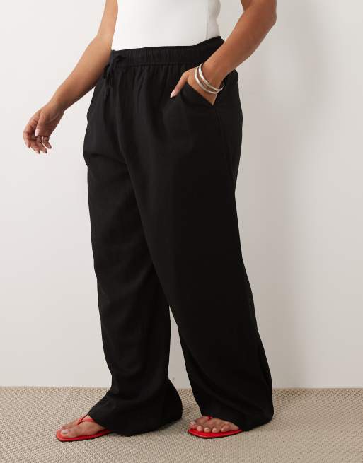New Look Curve - Pantalones negros de pernera ancha de mezcla de lino, 5 de 5