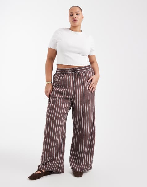 New Look Curve - Pantaloni a fondo ampio marroni a righe - view 1