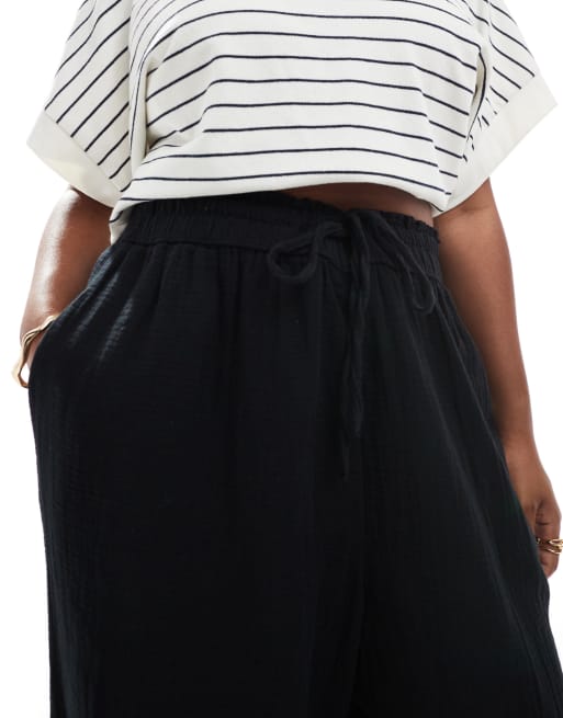 New Look Curve - Pantaloni con fondo ampio in tessuto doppio neri, 4 di 5