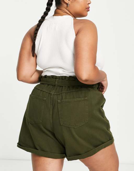 New Look Curve paperbag waist short in khaki ASOS