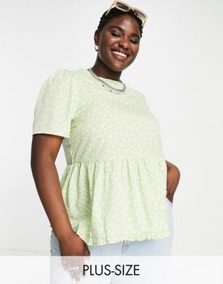 New Look Curve peplum smock top in green floral