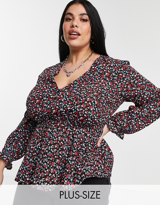 New Look Curve peplum top in ditsy pattern