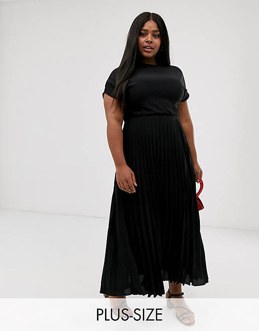 New Look Curve pleated maxi dress in black | ASOS