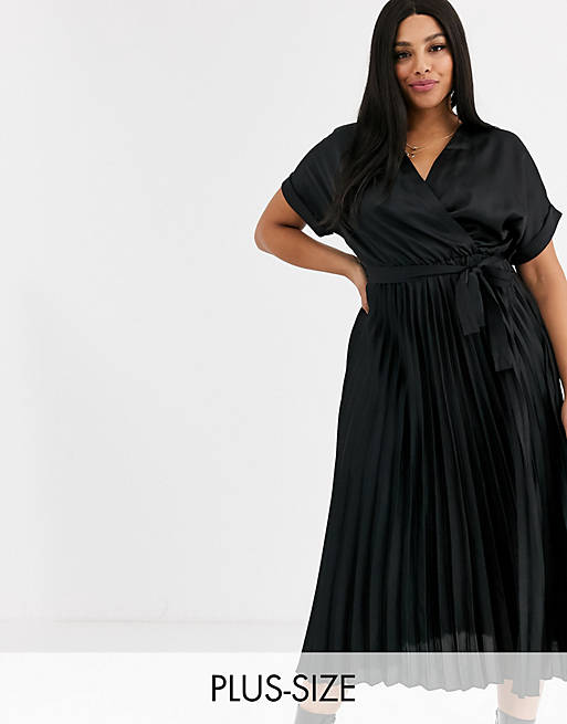 New Look Curve pleated satin dress in black | ASOS