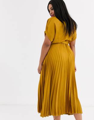 new look mustard pleated dress