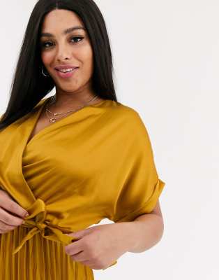 new look mustard pleated dress