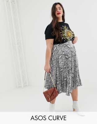 grey snake print midi skirt