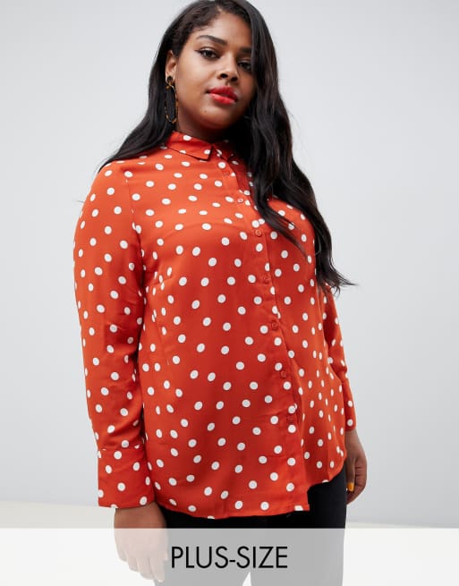 Red and white polka dot shirt hot sale plus size