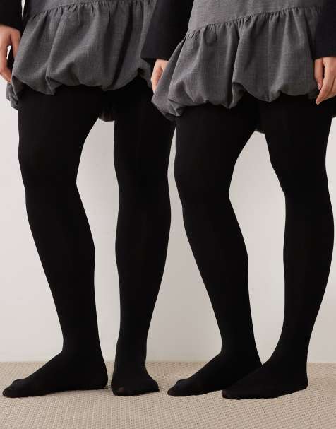 New Look Curve Premium 2 pack 100 denier tights in black  - view 1