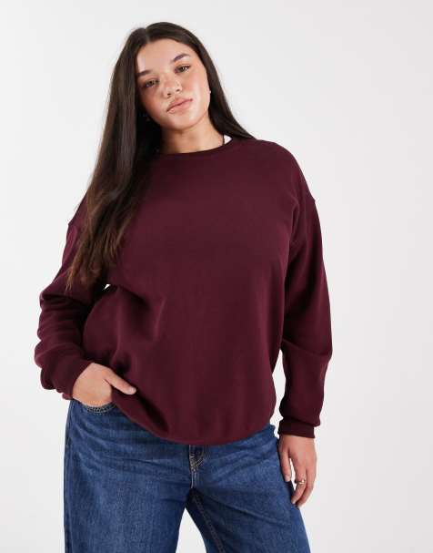 New Look Curve basic sweatshirt in dark burgundy