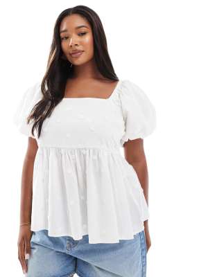 New Look Plus New Look Curve puff sleeve milkmaid top in white