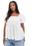 [New Look Plus] New Look Curve puff sleeve milkmaid top in white 26 WHITE