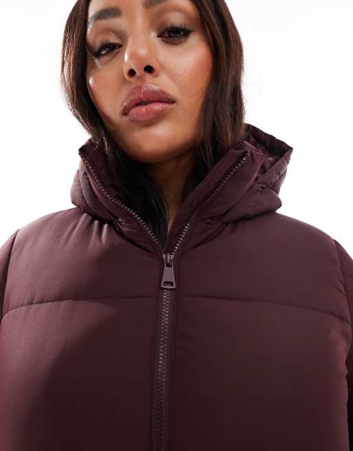 Burgundy Collusion Cord Puffer Jacket New Look Curve Puffer Coat