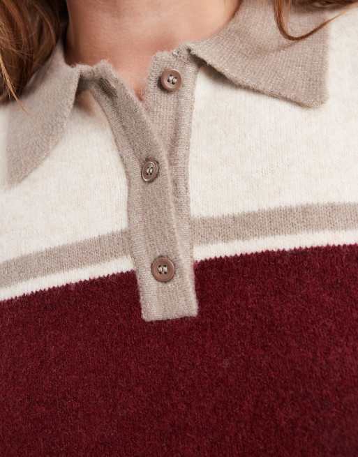 New Look Curve - Pull à col polo design color block - Crème, 2 de 4