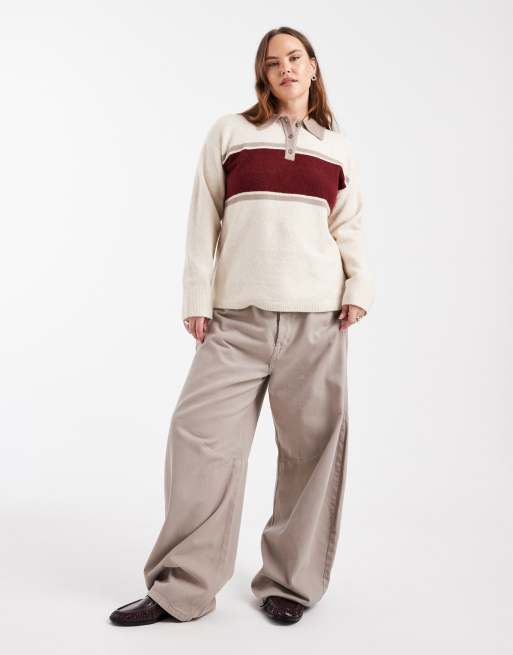 New Look Curve - Pull à col polo design color block - Crème, 3 de 4