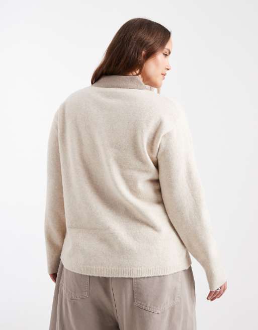 New Look Curve - Pull à col polo design color block - Crème, 4 de 4