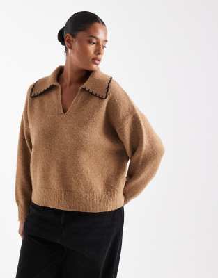 New Look Curve - Pullover in Hellbraun mit Languettenstich-Brown