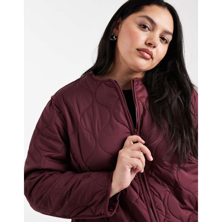 New Look Curve quilt padded jacket in burgundy | ASOS