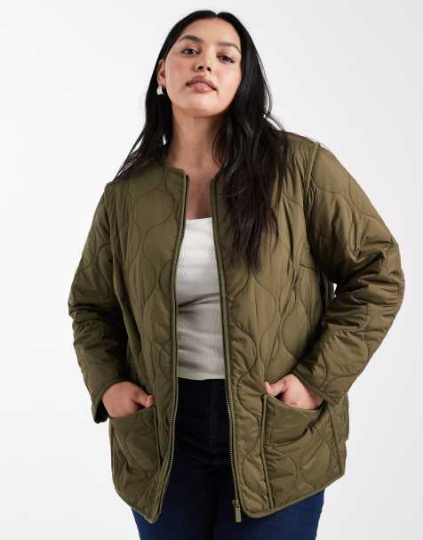 New Look Curve quilt padded jacket in khaki - view 1