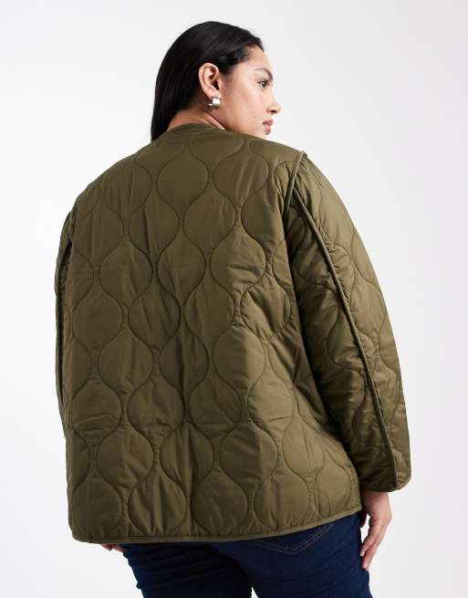 New Look Curve quilt padded jacket in khaki, 2 of 4