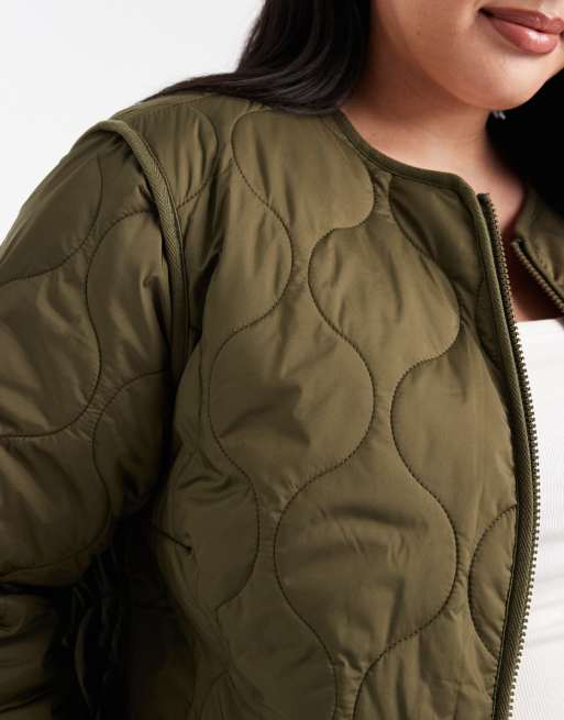 New Look Curve quilt padded jacket in khaki, 3 of 4