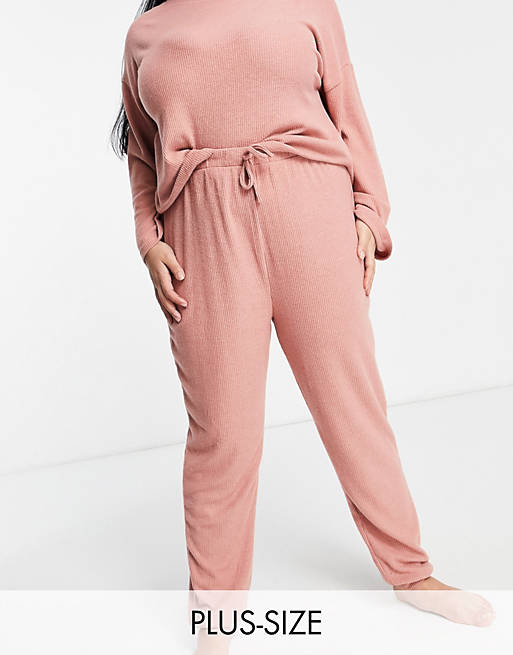 New Look Curve ribbed sweatpants in light pink