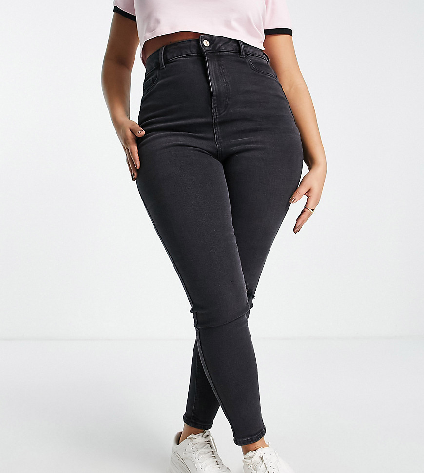 New Look Curve ripped disco skinny jeans in black