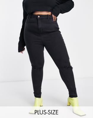 New Look Curve ripped knee skinny jeans in black - ASOS Price Checker