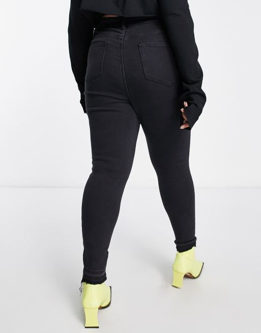 New Look Curve ripped knee skinny jeans in black, 2 of 4
