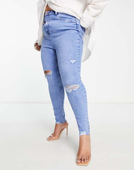 Forudsætning hale beskytte New Look Curve ripped skinny jean in mid blue | ASOS