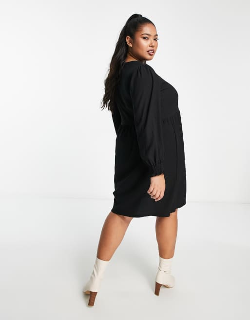 New Look Curve - Robe babydoll courte à manches longues - Noir, 2 de 4