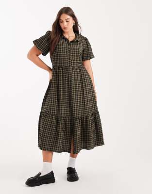 New Look Curve - Robe chemise mi-longue à carreaux - Vert