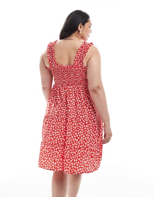 New Look Curve - Robe courte froncée à fleurs - Rouge, 2 de 4
